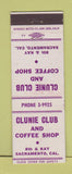 Matchbook Cover - Clunie Club Saramento CA WEAR