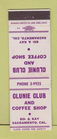 Matchbook Cover - Clunie Club Saramento CA WEAR