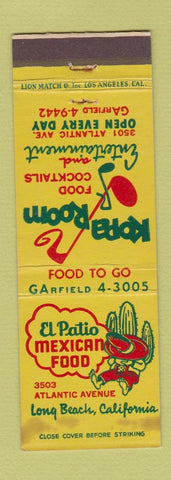 Matchbook Cover - El Patio Mexican Food Long Beach CA WEAR