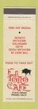 Matchbook Cover - El Toro Cafe Mexican Fresno CA