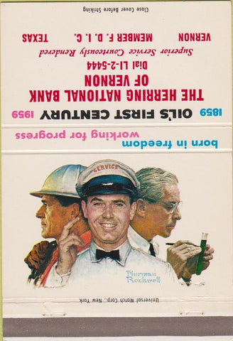 Matchbook Cover - Oil 1st Century Norman Rockwell Bank Vernon TX 40 Strike