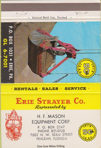Matchbook Cover - Erie Buckets industrial Hialeah FL tractors 40 Strike