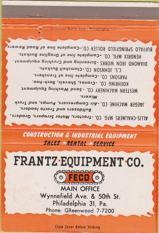 Matchbook Cover - Frantz Allis Chalmers Tractors DE PA CREASE 40 Strike