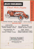 Matchbook Cover - Frantz Allis Chalmers Tractors DE PA CREASE 40 Strike