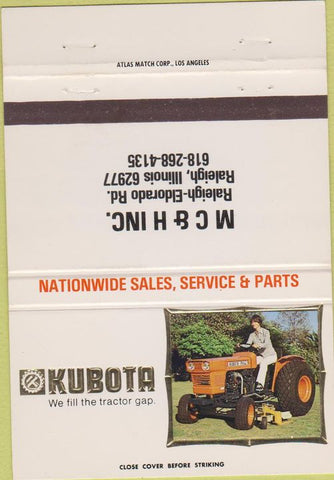 Matchbook Cover - Kubota Tractors Raleigh IL 40 Strike
