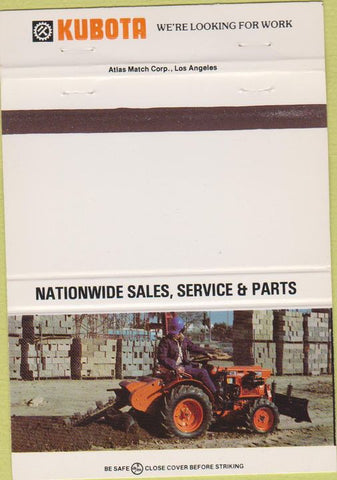 Matchbook Cover - Kubota Tractors BLANK 40 Strike