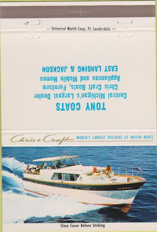 Matchbook Cover - Chris Craft Boats East Lansing Jackson MI 40 Strike