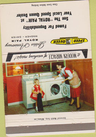 Matchbook Cover - Speed Queen Washer Dryer Royal Pair girlie 40 Strike