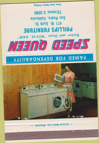 Matchbook Cover - Speed Queen Washer Dryer San Pedro CA girlie 40 Strike