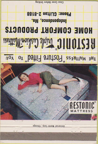Matchbook Cover - Restonic Matresses Independence MO girlie 40 Strike
