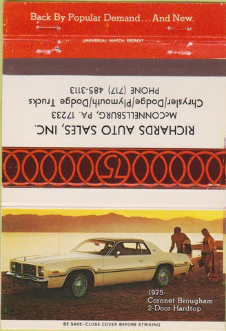 Matchbook Cover - Chysler Dodge Plymouth McConnellsburg PA 40 Strike