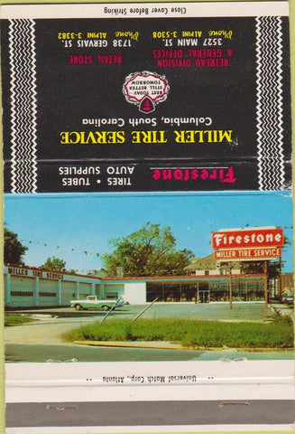 Matchbook Cover - Miller Tire Columbia SC Firestone 40 Strike