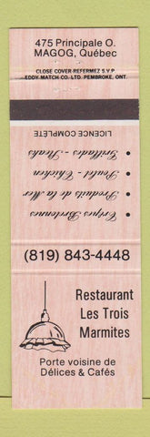 Matchbook Cover - Restaurant Les Trois Marmites Magog QC