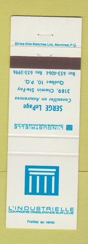 Matchbook Cover - L Industrielle Quebec QC Serge LePAge