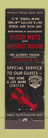 Matchbook Cover - Maine Lobster and Clam House New York City WORN beer