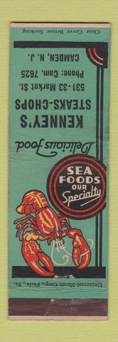 Matchbook Cover - Kenney's Steaks Chops lobster Camden NJ