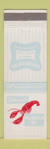 Matchbook Cover - Warrington Inn Vincent's Warrington PA