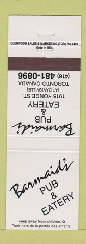 Matchbook Cover - Barmaid's Pub Eatery Toronto ON