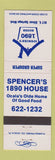 Matchbook Cover - Spencer's 1890 House Ocala FL
