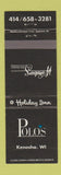 Matchbook Cover - Polo's Kenosha WI Holiday Inn