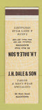 Matchbook Cover - JH Dale and Son Blacktown Australia men's clothes SAMPLE