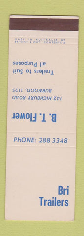 Matchbook Cover - BT Flower Bri Trailers Burwood Australia SAMPLE