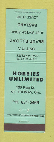 Matchbook Cover - Hobbies Unlimited ST Thomas ON Exotic Fish
