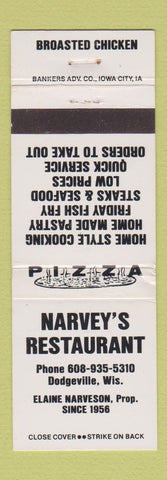 Matchbook Cover - Narvey's Restaurant Dodgeville WI Pizza
