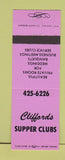 Matchbook Cover - Cliffords Hales Corners Muskego Oak Creek Lake Beulah WI