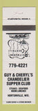 Matchbook Cover - Guy and Cheryl's Chandelier Supper Club Hortonville WI
