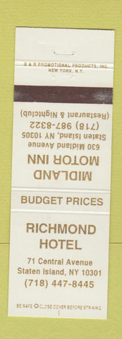 Matchbook Cover - Midland Motor Inn Richmond Hotel Staten Island NY