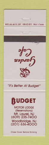 Matchbook Cover - Garden Cafe Budget Motor Lodge Woodbridge Mount Laurel NJ WEAR