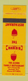 Matchbook Cover - Acorn Family Restaurant Durham NC