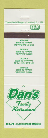 Matchbook Cover - Dan's Family Restaurant Orlando Longwood FL