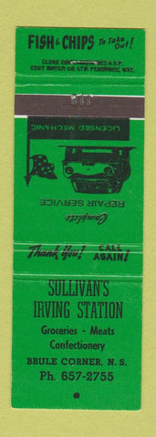 Matchbook Cover - Sullivan's Irving Station oil gas Bruce Corner NS