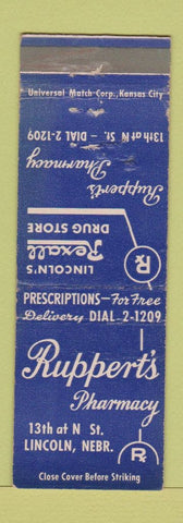 Matchbook Cover - Ruppert's Drug Lincoln NE Rexall WEAR