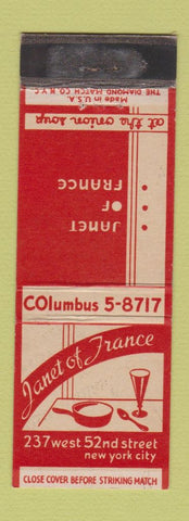 Matchbook Cover - Janet of France Restaurant New York City WORN