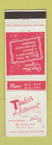 Matchbook Cover - Trader's Restaurant New York City