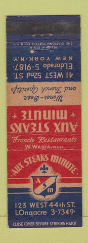 Matchbook Cover - Aux Steaks Minute New York City WEAR