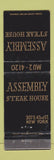 Matchbook Cover - Assembly Steak House New York City WEAR