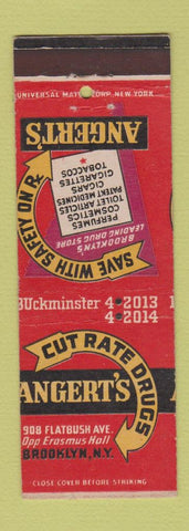 Matchbook Cover - Angert's Cut Rate Drug Brooklyn NY MISCUT