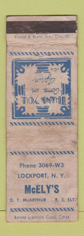 Matchbook Cover - McEly's Lockport NY POOR