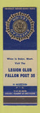 Matchbook Cover - American Legion Fallon Post Baker MT