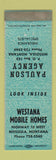 Matchbook Cover - Westana Mobile Homes Missoula MT Paulson Insurance TEAL