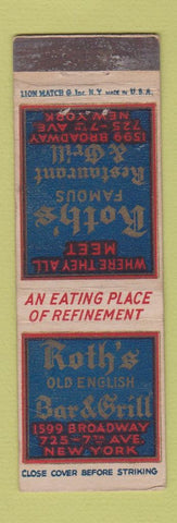 Matchbook Cover - Roth's Restuarant New York City WEAR