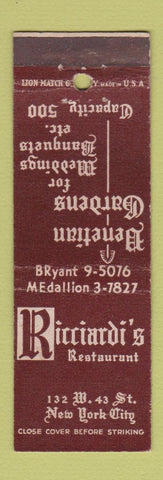 Matchbook Cover - Ricciardi's Restuarant NEW York City