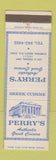 Matchbook Cover - Perry's Greek Restaurant Pompano Beach FL