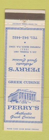 Matchbook Cover - Perry's Greek Restaurant Pompano Beach FL