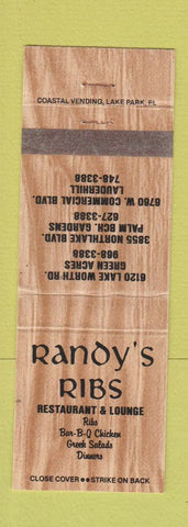 Matchbook Cover - Randy's Ribs BBQ Lauderhill Palm Beach Gardens FL