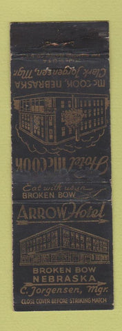 Matchbook Cover - Arrow Hotel Broken Box NE McCook WORN